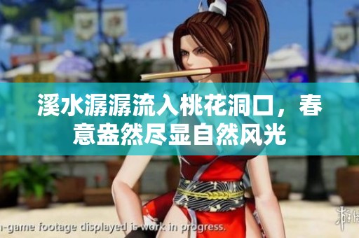 溪水潺潺流入桃花洞口，春意盎然尽显自然风光
