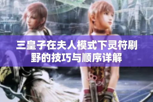 三皇子在夫人模式下灵符刷野的技巧与顺序详解